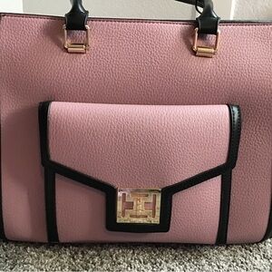 NWOT pinkish mauve and black tote/handbag with WALLET